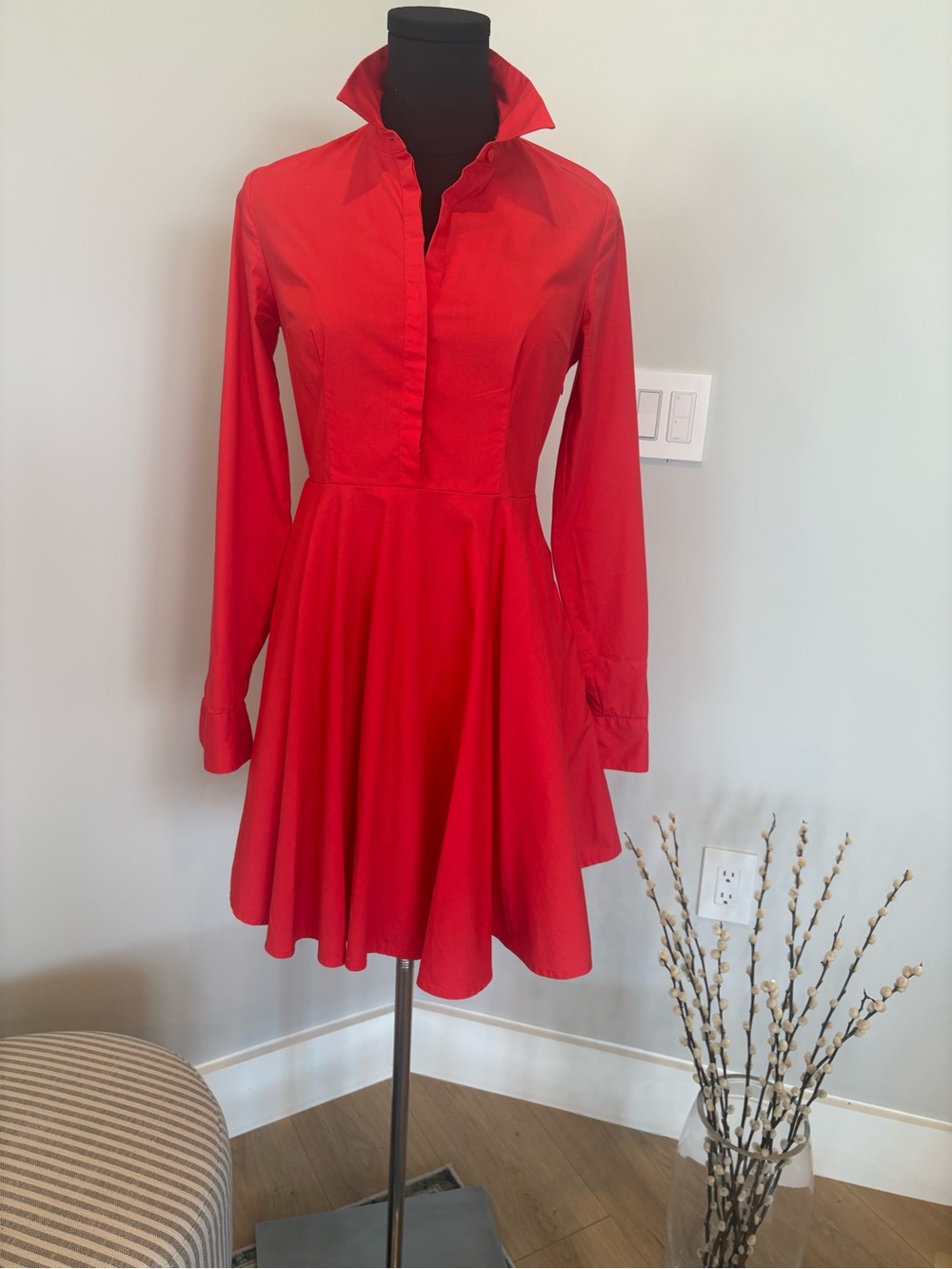 Express Red Fit & Flare Shirt Dress |   Size 4